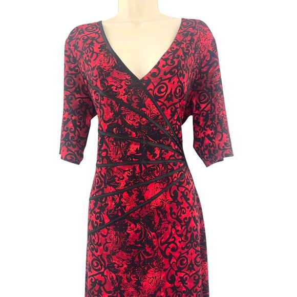 NorthStyle Red Scroll Print Flattering Sunburst Dress Size 14 Evening Holiday - Picture 3 of 7